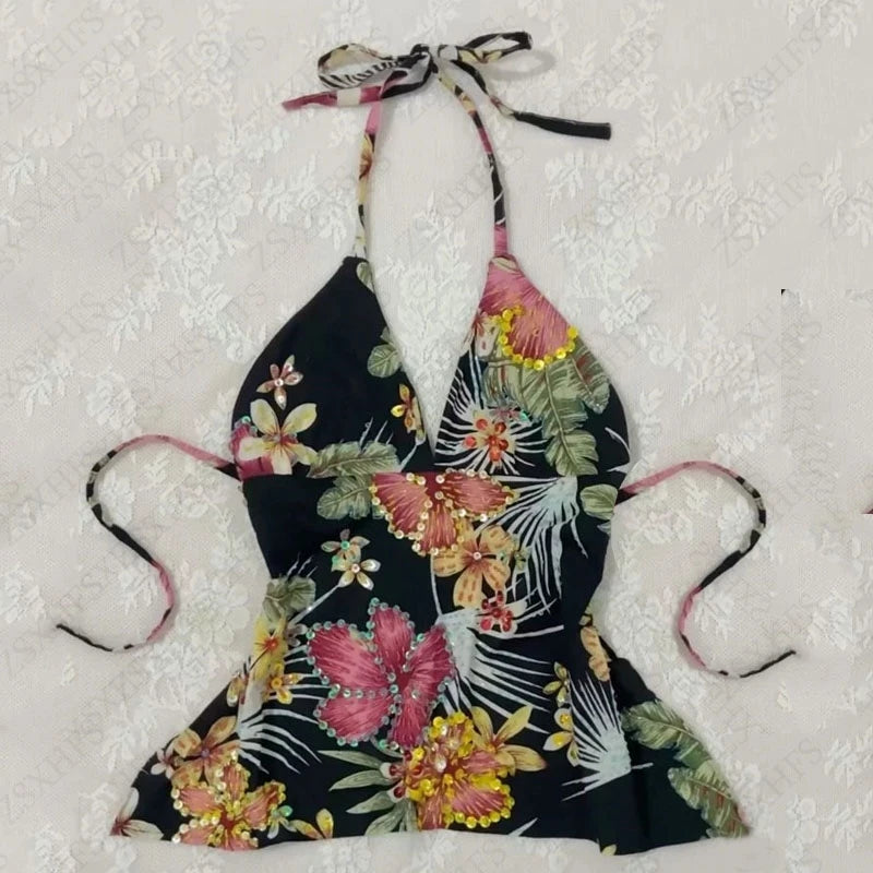 Crop Top T shirts Vintage Clothes Women T shirt Slim Harajuku Floral