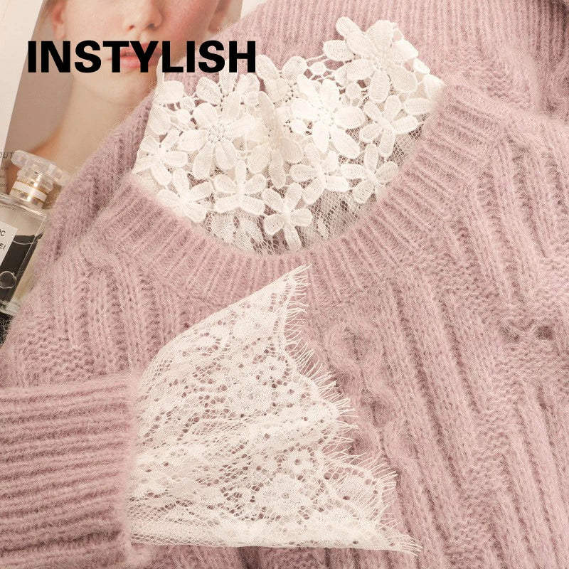 Sexy Women Lace Blouses Long Flared Sleeve High Collar Inner Wear Lace