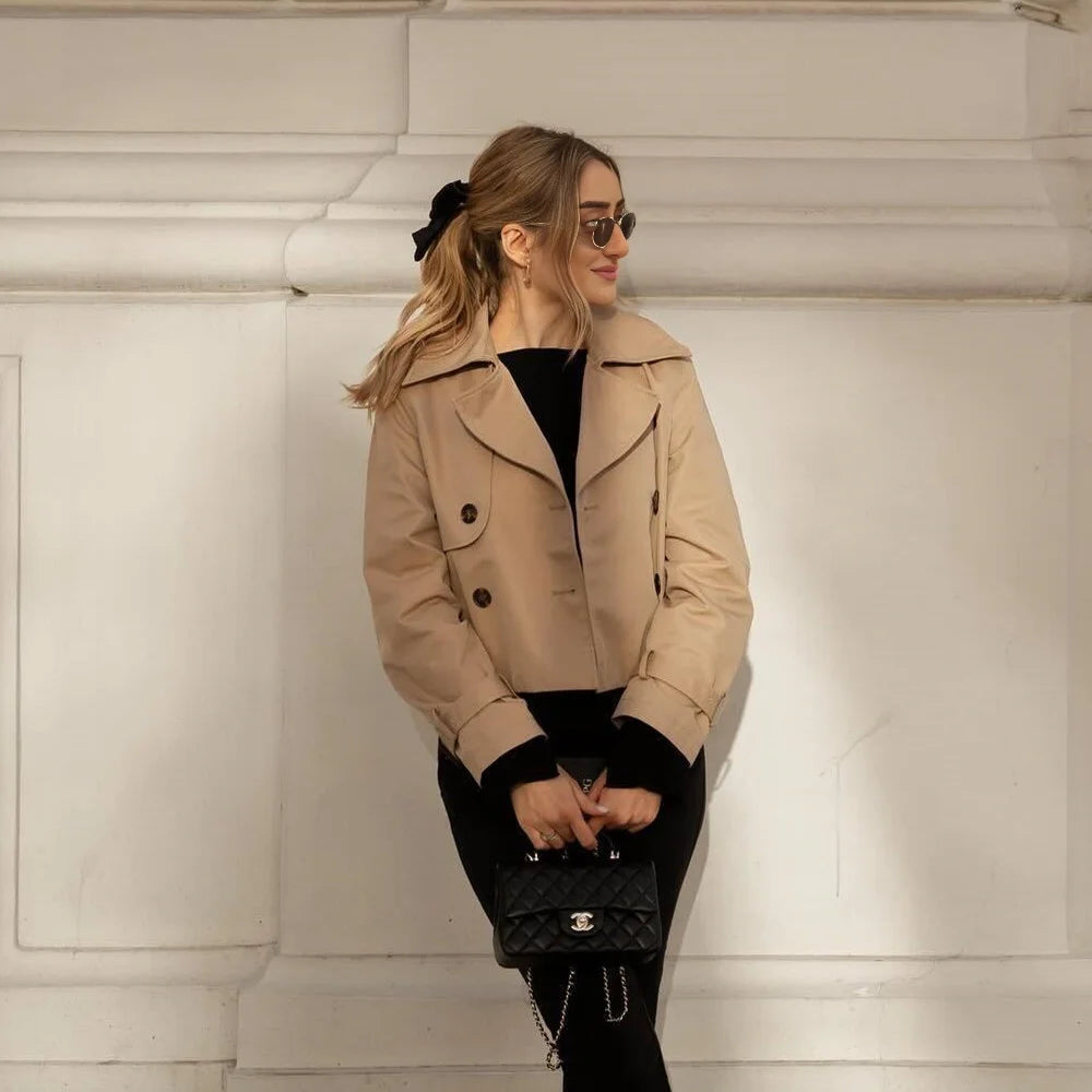 Ladies Vintage Cropped Trench Spring Autumn Jacket Women Streetwear