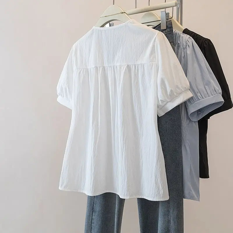 200 Pounds Plus Size Elastic Waist Office Lady Trend Shirt And Blouse