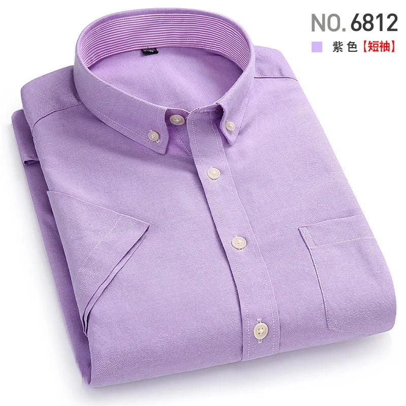 Men's Short-Sleeved Shirt, Summer Casual, Oxford Fabric, Solid Color,