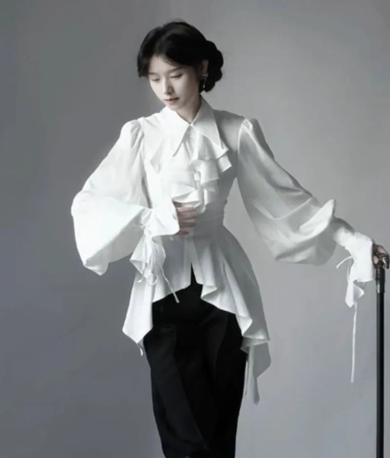 Lolita Gothic Long Sleeve Shirt Women Elegant Simple White All-match
