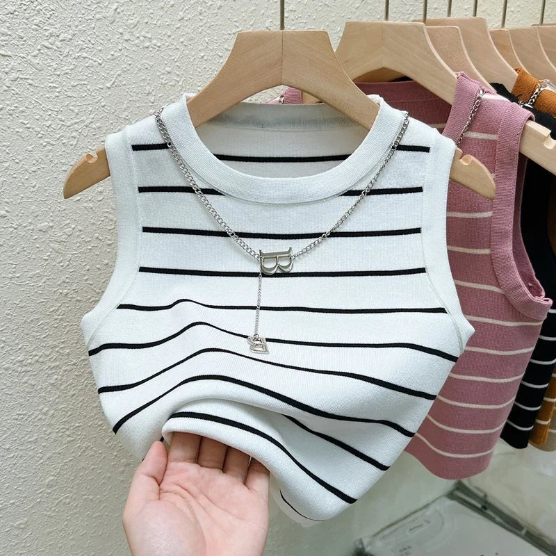 Women Tank Top & Camis New Basic Bottoming Striped Chain Elasticity