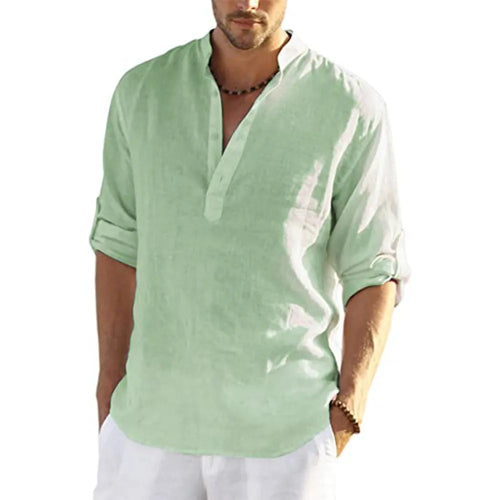 2022 New Men's Casual Blouse Cotton Linen Shirt Loose Tops Long Sleeve