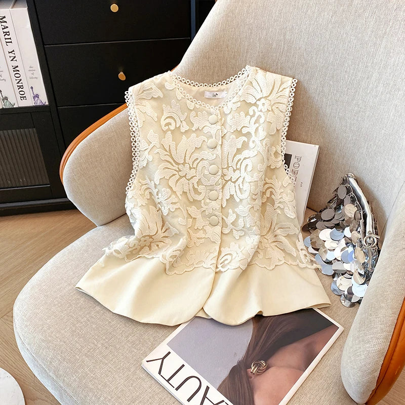 Elegant Chinese Style Embroidered Vest Women Summer Sleeveless Office