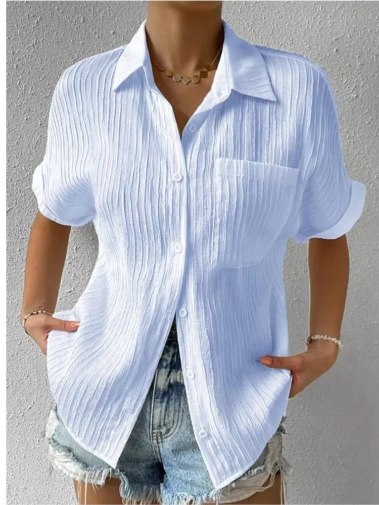 Solid Color Blouse For Women's Summer Fashion Loose Shirts Short