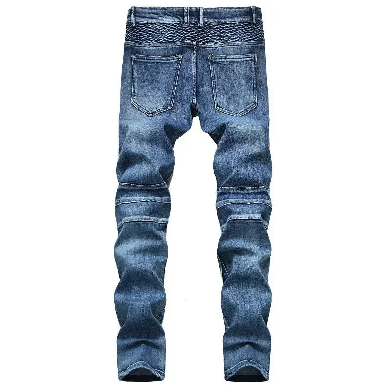 Men's New Casual Motorcycle Jeans Hip Hop Street Riding Stretch Slim