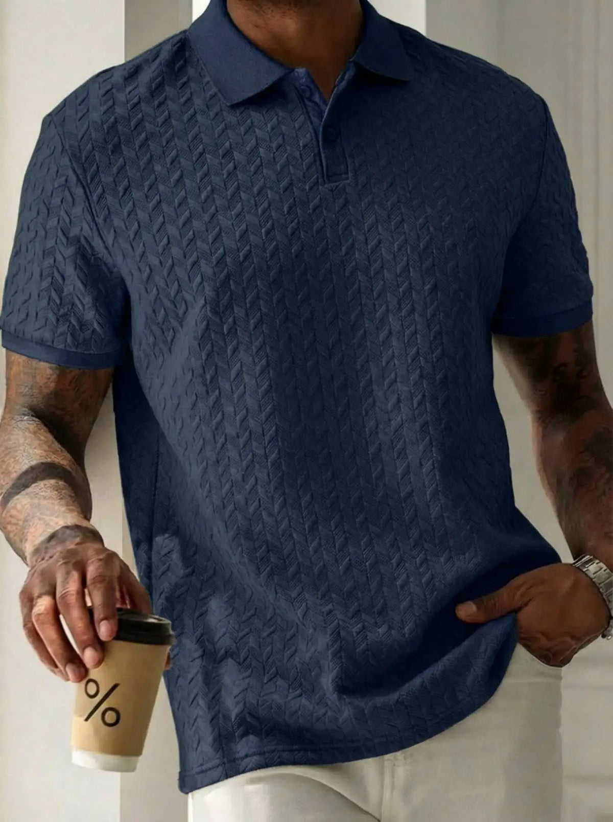 New men's summer breathable polo shirt, short-sleeved pure color