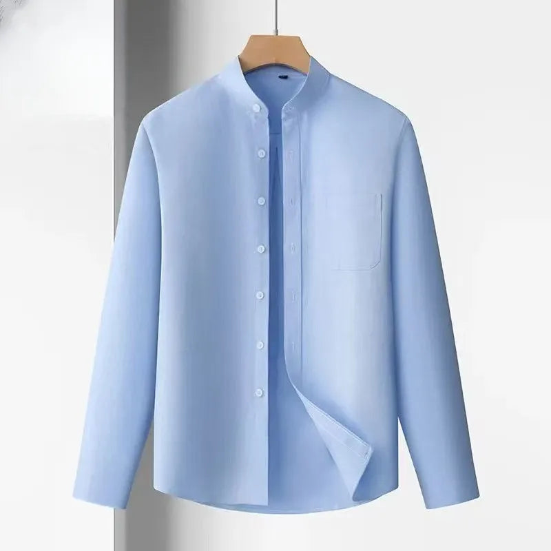 100% Cotton Oxford Mens Dress Shirts Long Sleeve Basic Stand Collor