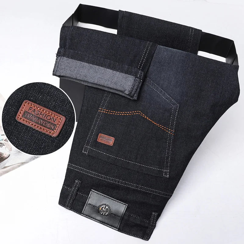 2025 New Fashion Men's Casual Black Blue Cotton Jeans Classic Style