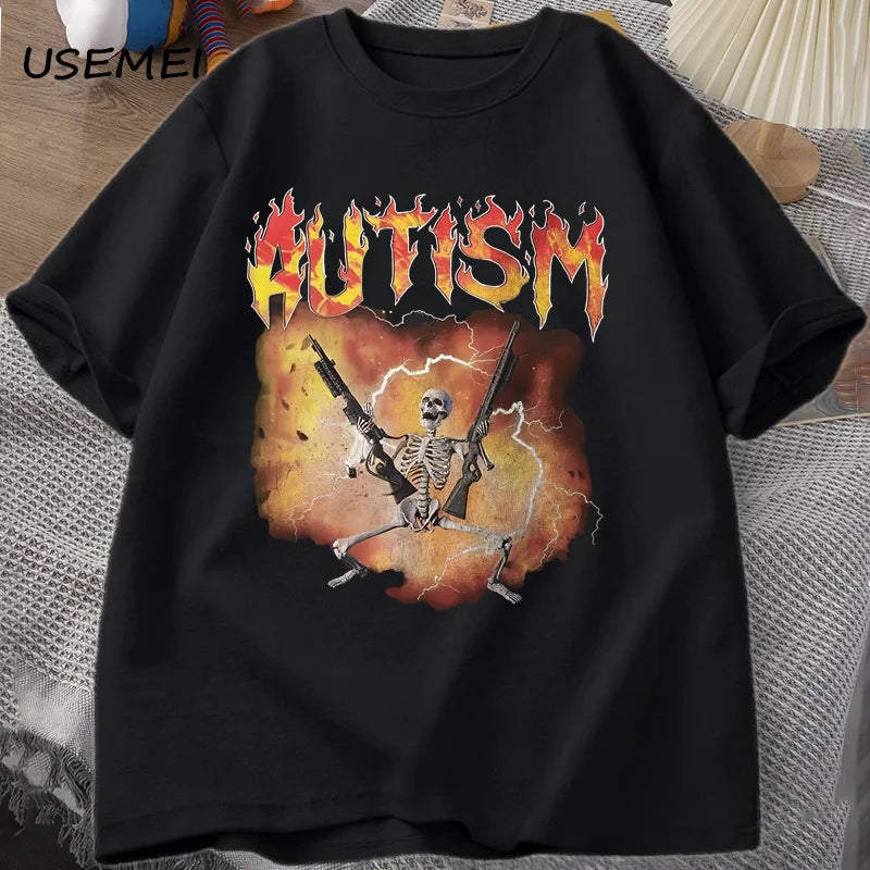Autistic Funny Skeleton T-Shirt Men Women Autism Meme Graphic T Shirts