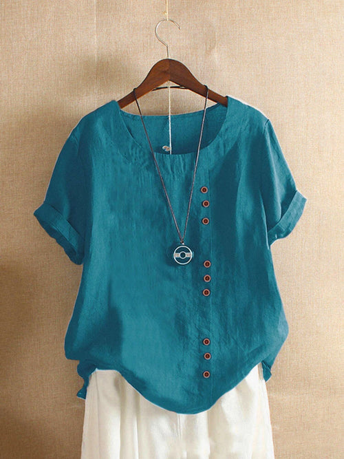Vintage Harajuku Button T Shirt Casual Summer Short Sleeve Cotton