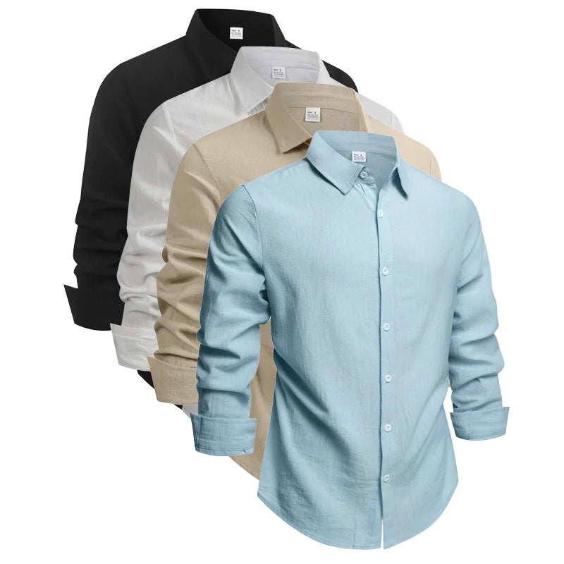 Men's Cotton Linen Shirt Casual Fashion Male Clothing High Quality