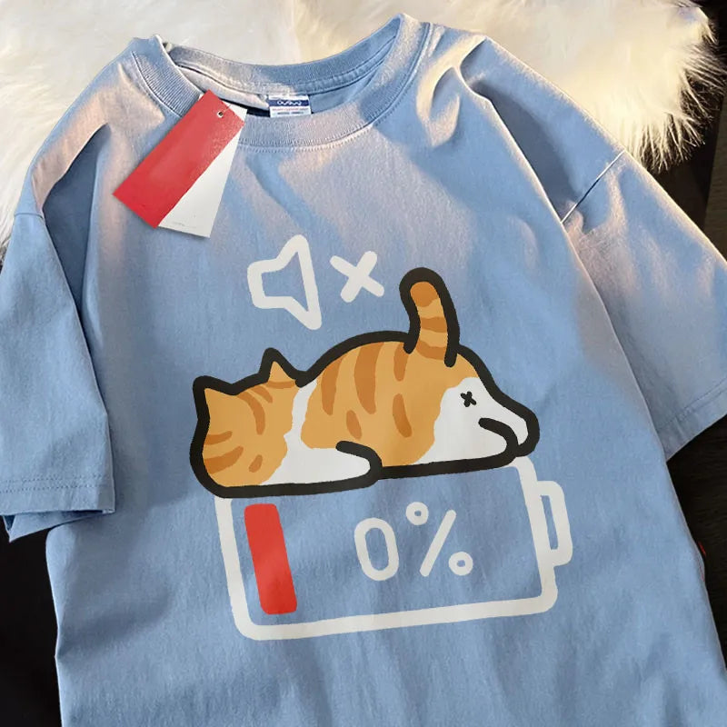Retro Style Cat Printing Loose Short-sleeved T-shirt Pregnant Woman
