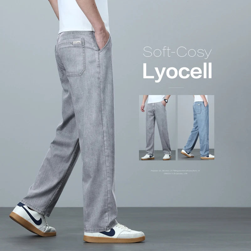 High Quality Spring Summer Lyocell Men's Jeans Loose Straight Wide Leg