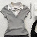 Retro Japanese Short Sleeve Tops Women Y2K Fairy Grunge Ruffle Blouse