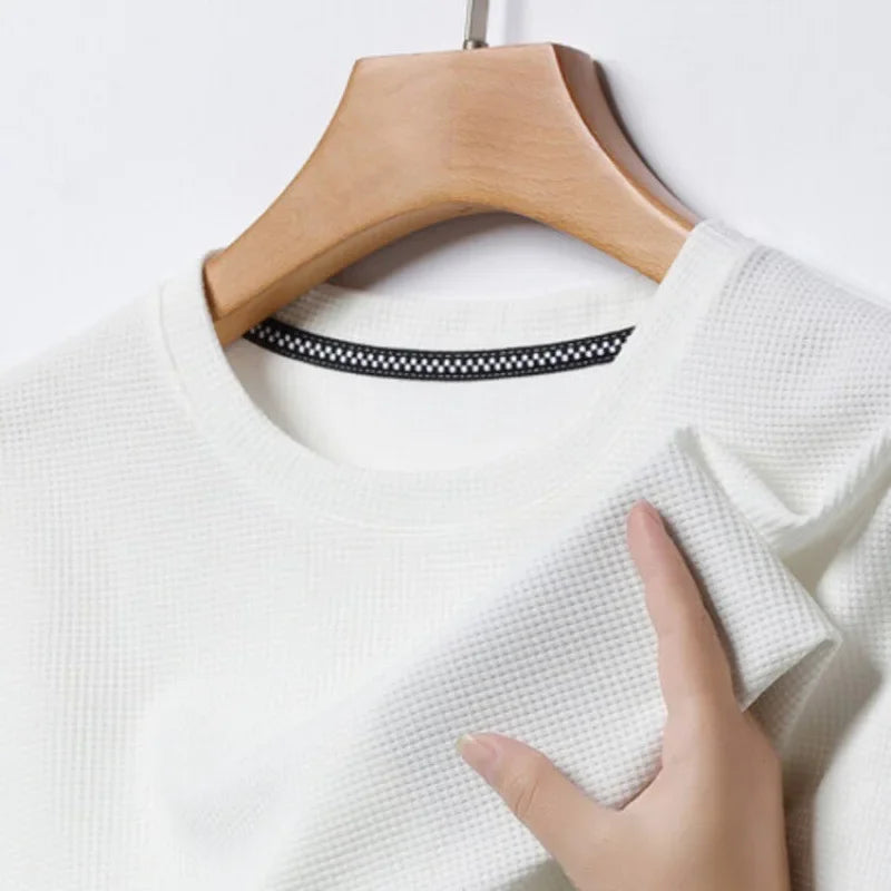 Short sleeved Polo shirShort sleeved Waffle Solid Polot fashion