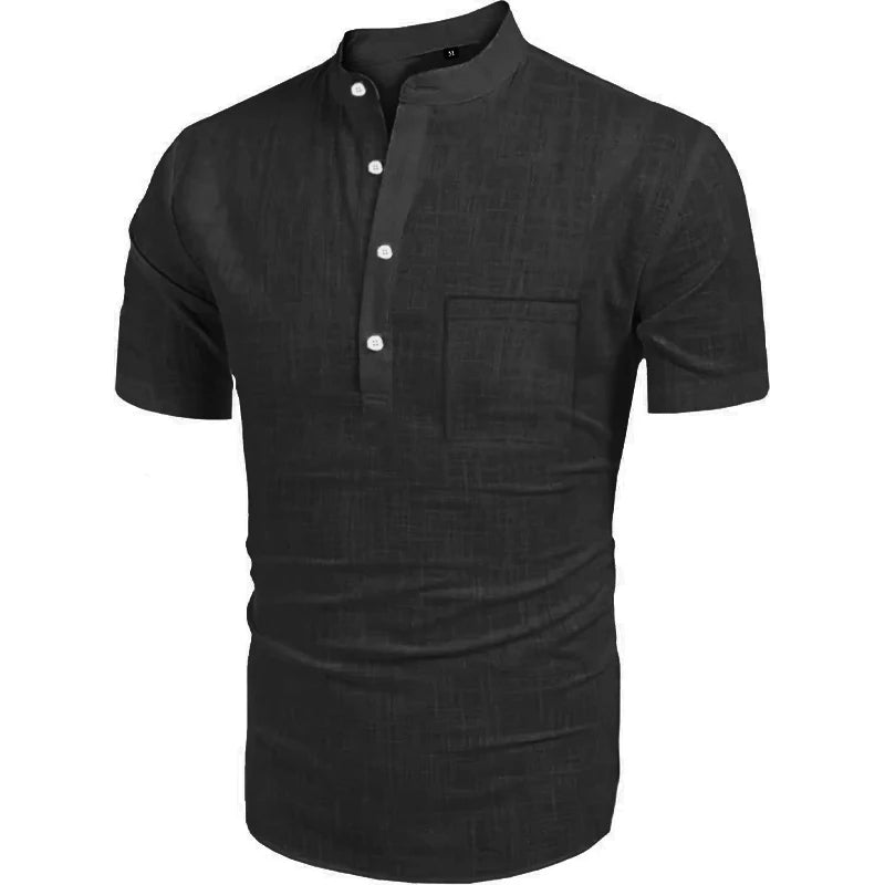 Summer Men's Henley Shot Sleeve T Shirt Causal Hippie Beach Cotton