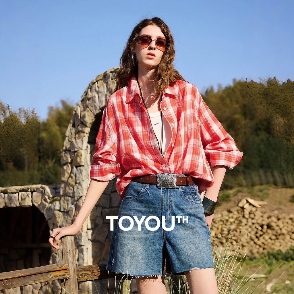 TOYOUTH Women Cotton Shirts 2026 Spring New Retro Plaid Hong Kong