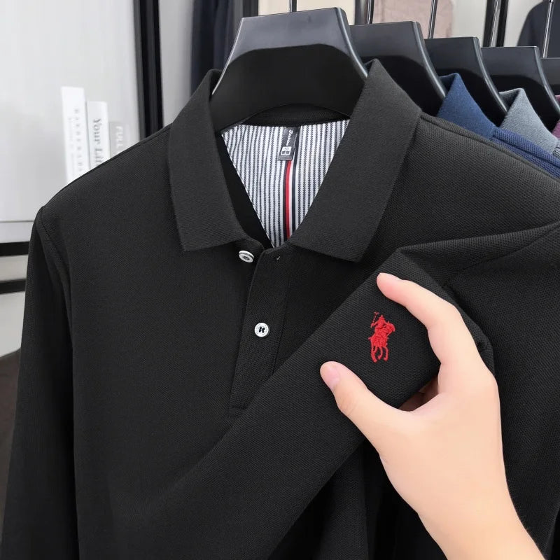 100% pure cotton luxury brand men's long sleeve polo shirt spring