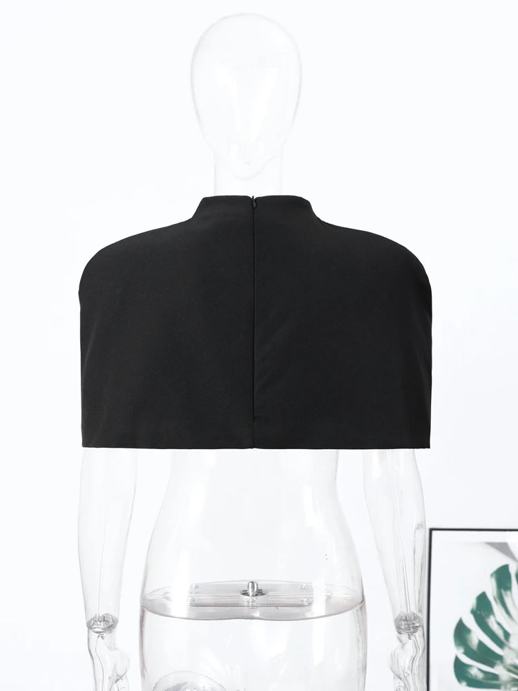 Cropped Women Blazer Zipper Sleeveless Stand Collar Solid Elegant