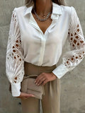 Women Elegant Solid Chiffon Blouse Spring Summer Casual Long Sleeve V