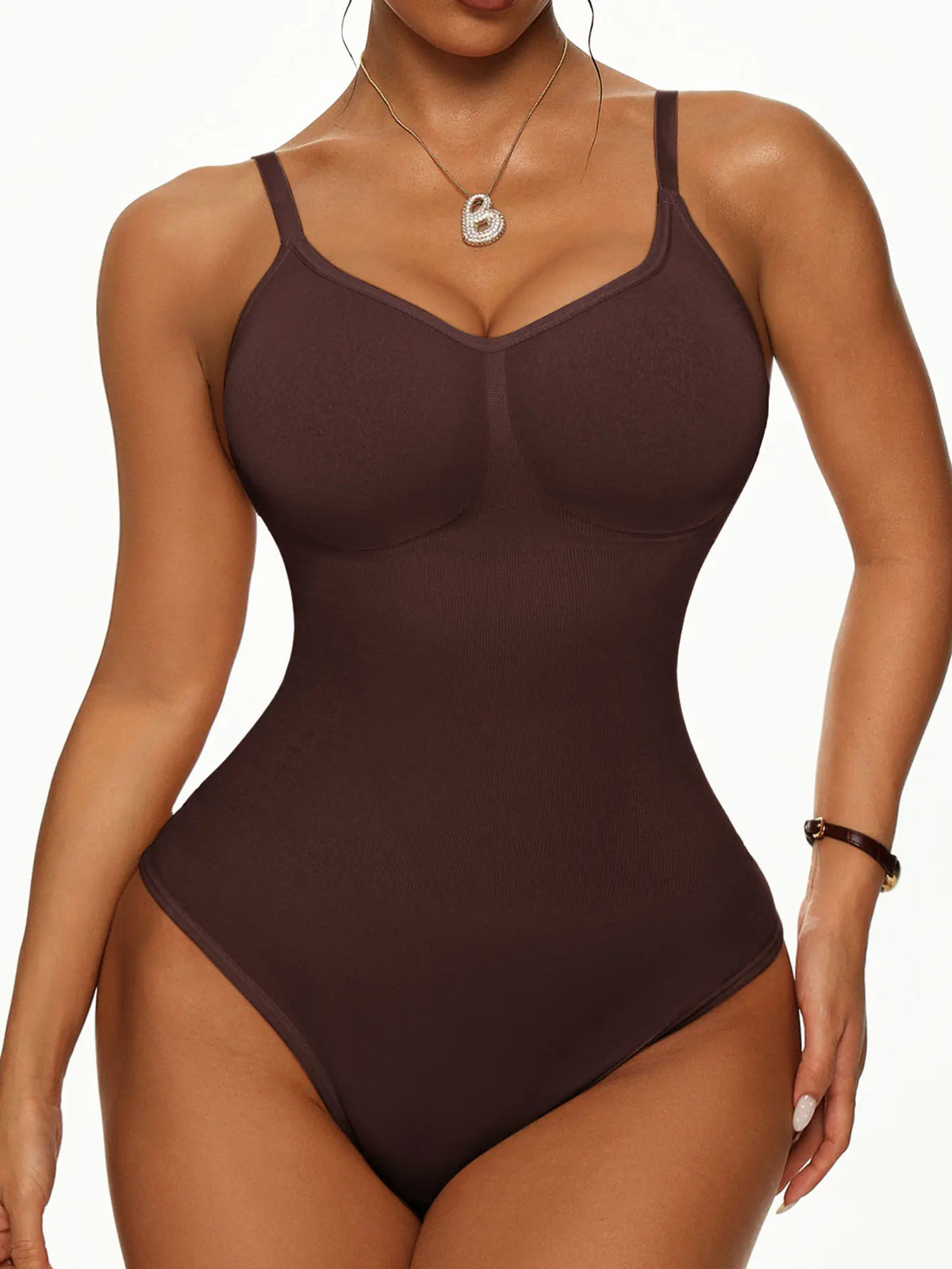 Women's Seamless Ribbed Bodysuit, Adjustable Strap Shapewear Tank Top,