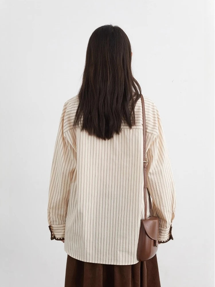 CHIC VEN Fashion Women Shirt Loose Striped Long Sleeve Female Blouses