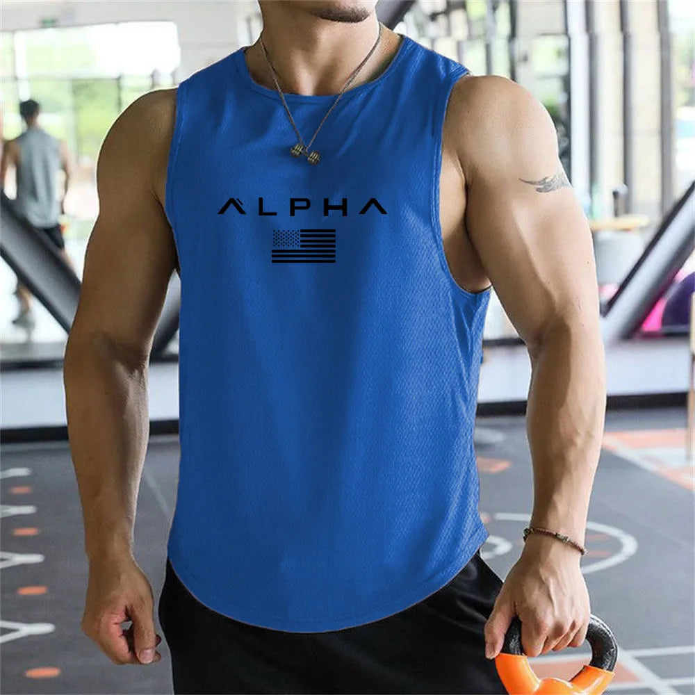 Cross-border European Size Alpha Men's Printed Round-neck Fitness