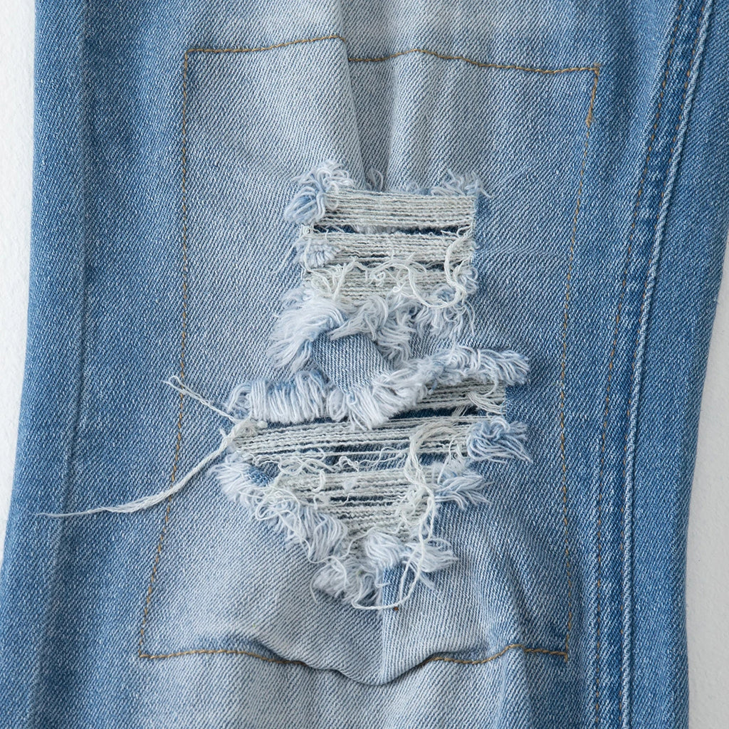 Men's Jeans Autumn And Winter Solid Color Blue Ripped Hole Fashionable