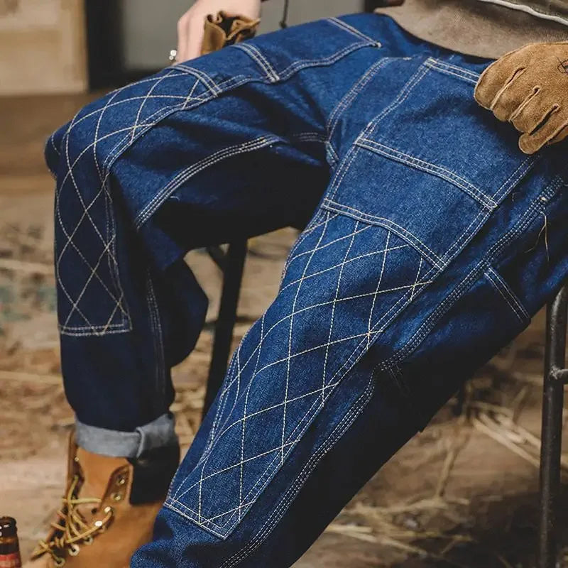 American Retro Work Jeans Men's Autumn Fashion Loose Open Thread