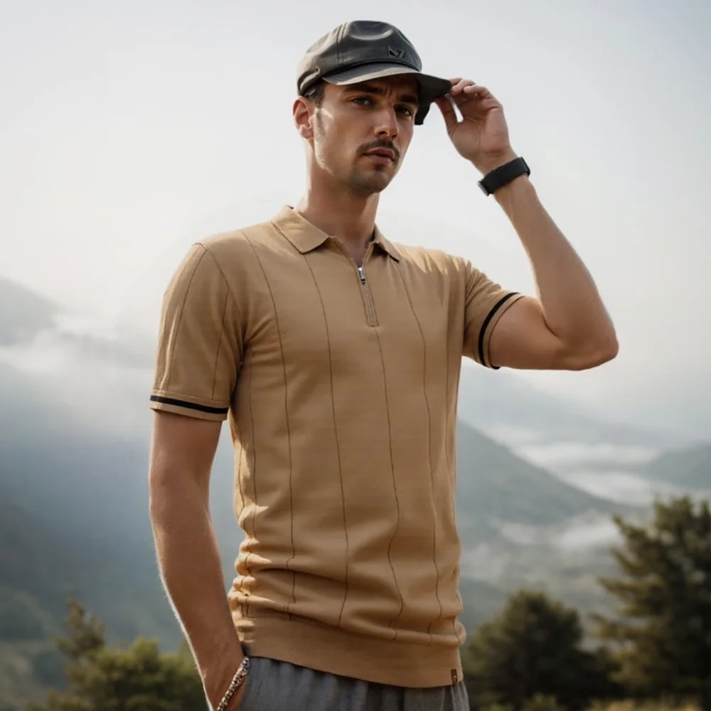 AIOPESON Men's Solid Color Sport Zipper Polo Shirt Athletic Social