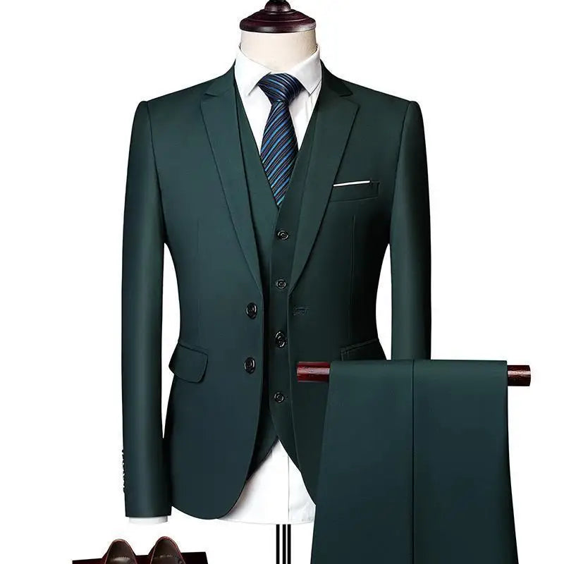 13 Color Basic Style Men's Casual Solid Color 3 Pieces Suits / Male