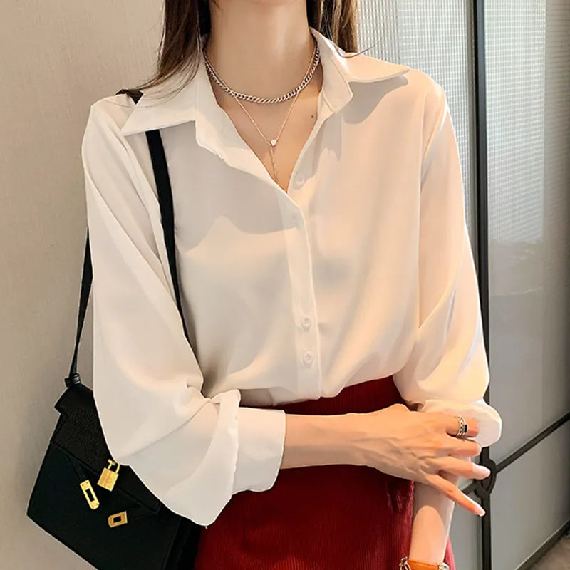 Spring Autumn Casual Chiffon Shirt Women Office Lady Shirts Fashion