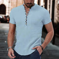 New Men's Short Sleeve T-shirt for Men Button Cotton Linen Shirt Men's