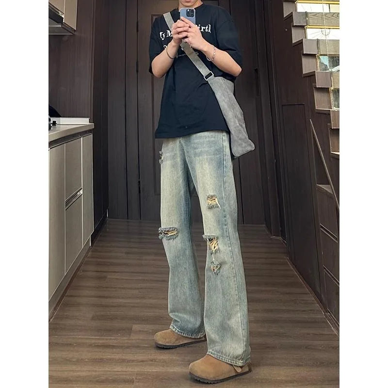 Man Pants Mens Jeans Baggy Jeans Distressed Loose Straight Leg Summer