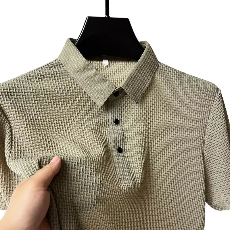 Summer New Men's Lop-up Hollow Short-sleeved Polo Tee Shirt Ice Silk
