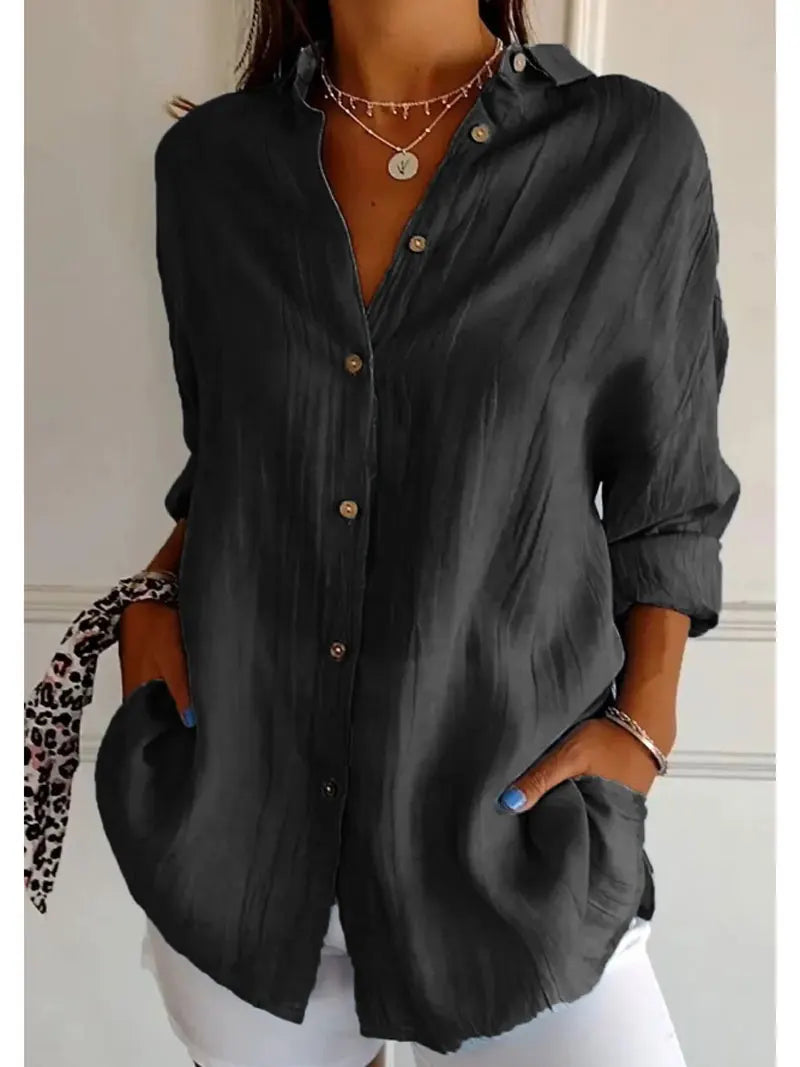 Shirt Women's Lapel Long Sleeve Solid Color Casual Single Breasted New