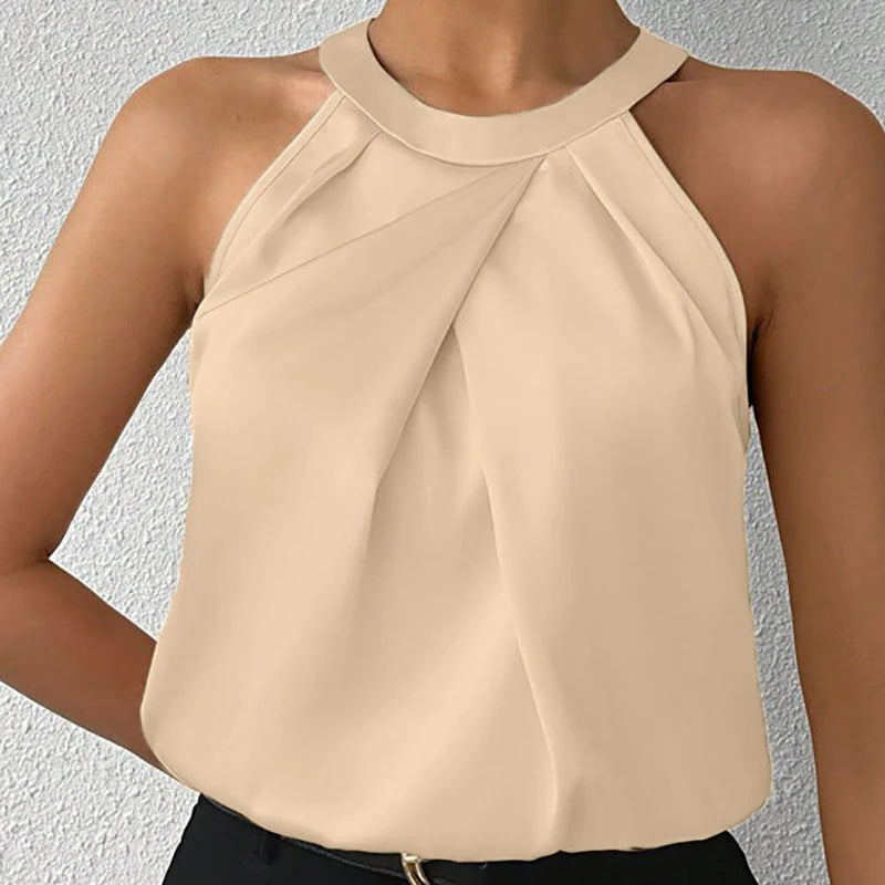Summer Women's High End Satin Tank Shirt New Color Silk Blouse Round