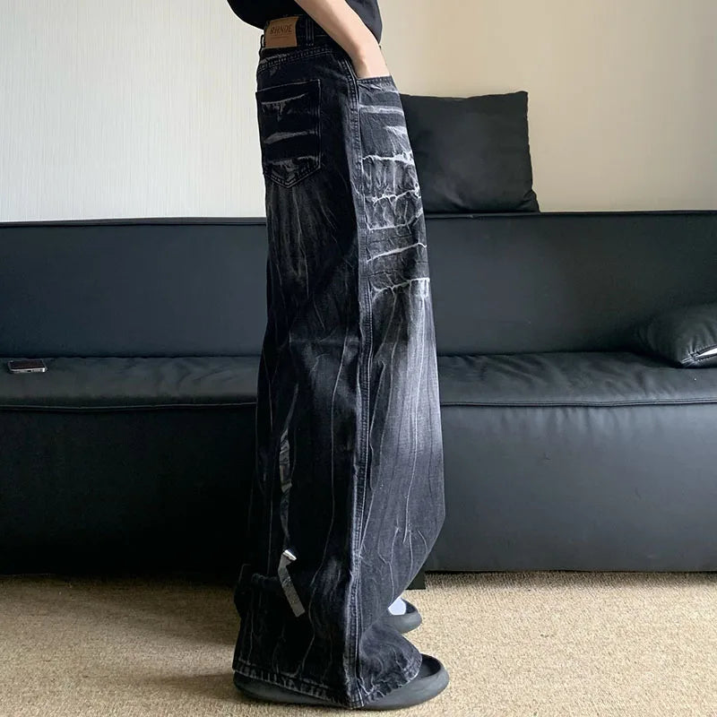 Autumn Winter Korean Vintage Jeans Lightning Pattern Design Men'S