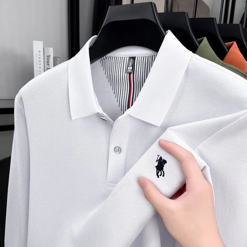 100% pure cotton luxury brand men's long sleeve polo shirt spring