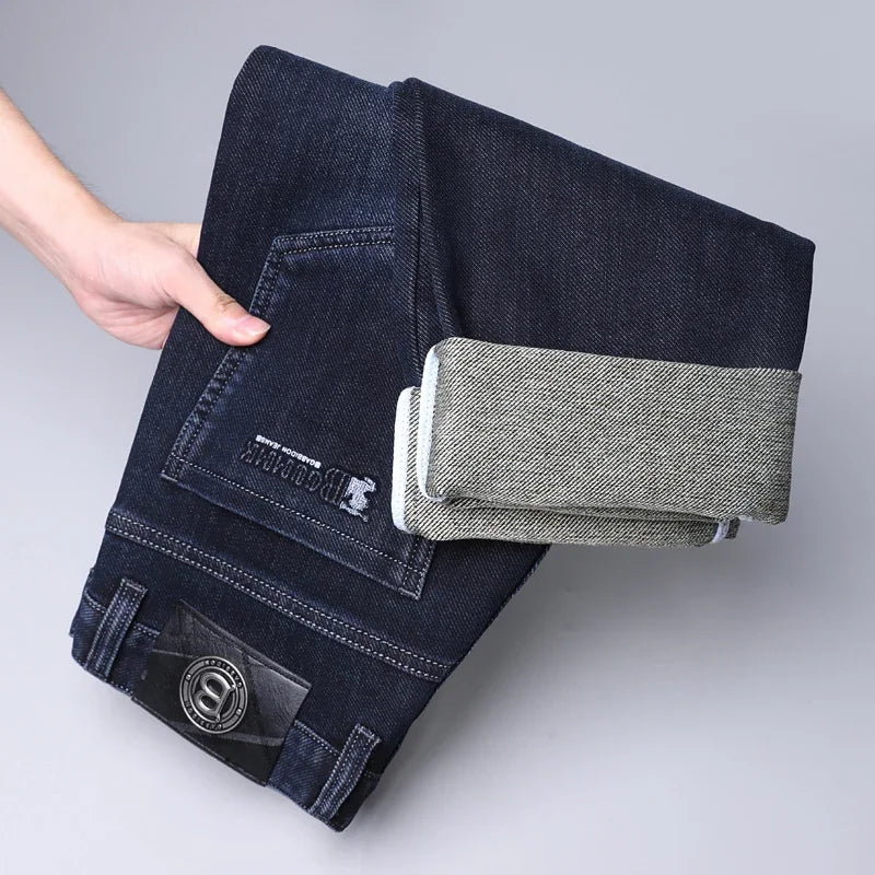 Autumn Winter Men's High-quality Slim Straight-leg Jeans Light