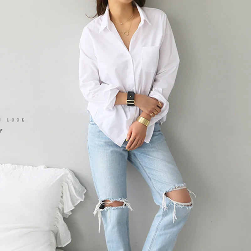 Cotton Blouse White Shirt Fashion Women Blusas Mujer De Moda OL Style