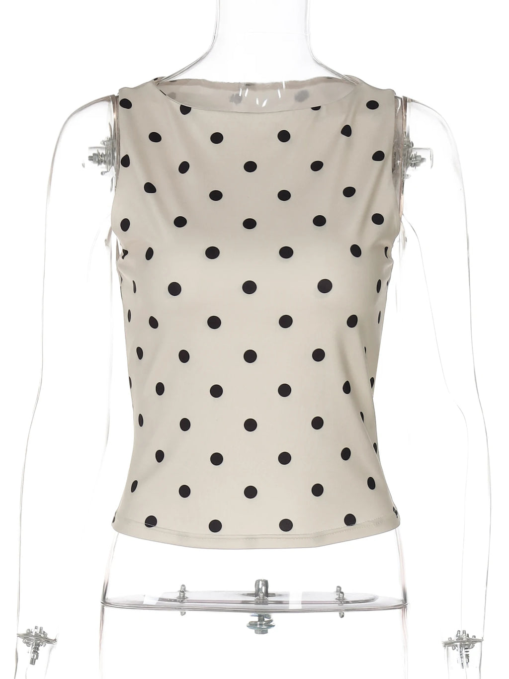 Hugcitar Women'S Fashion Polka Dot Print O Neck Sexy Slim Crop Tank