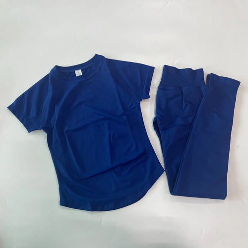2 Piece Leggings Set Women Longline Short Sleeve Gym Crop Top High
