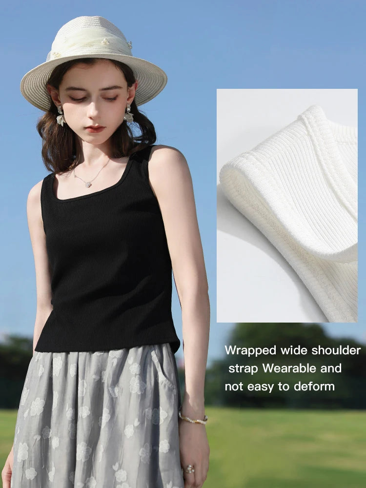 I BELIEVE YOU Ribbed Square Neck Tank Top for Women 2026 Spring