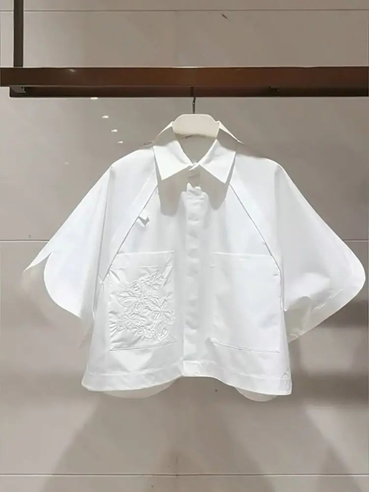 2025 Summer Short Blouses Half Sleeve Embroidered Short  Sleeve Top