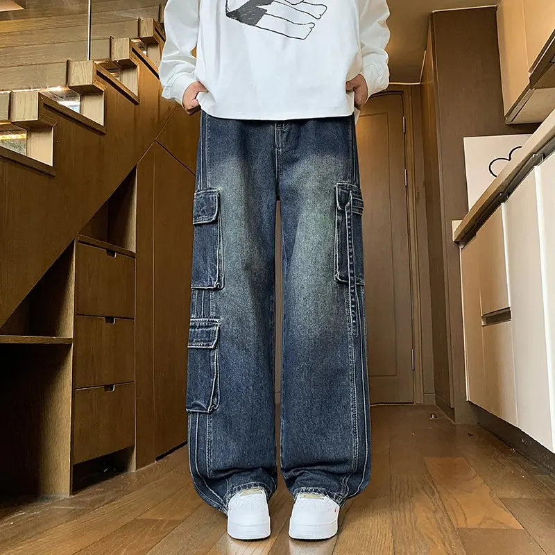 Autumn New Men's Loose Jeans Multi-pocket Work-wearing Jeans Street