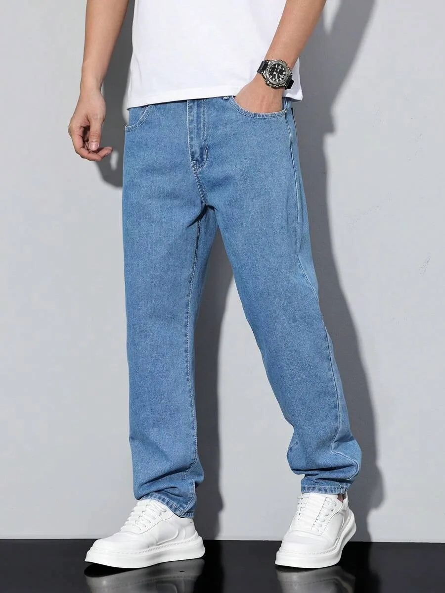 Men's straight-leg skinny jeans, straight and simple design, suitable