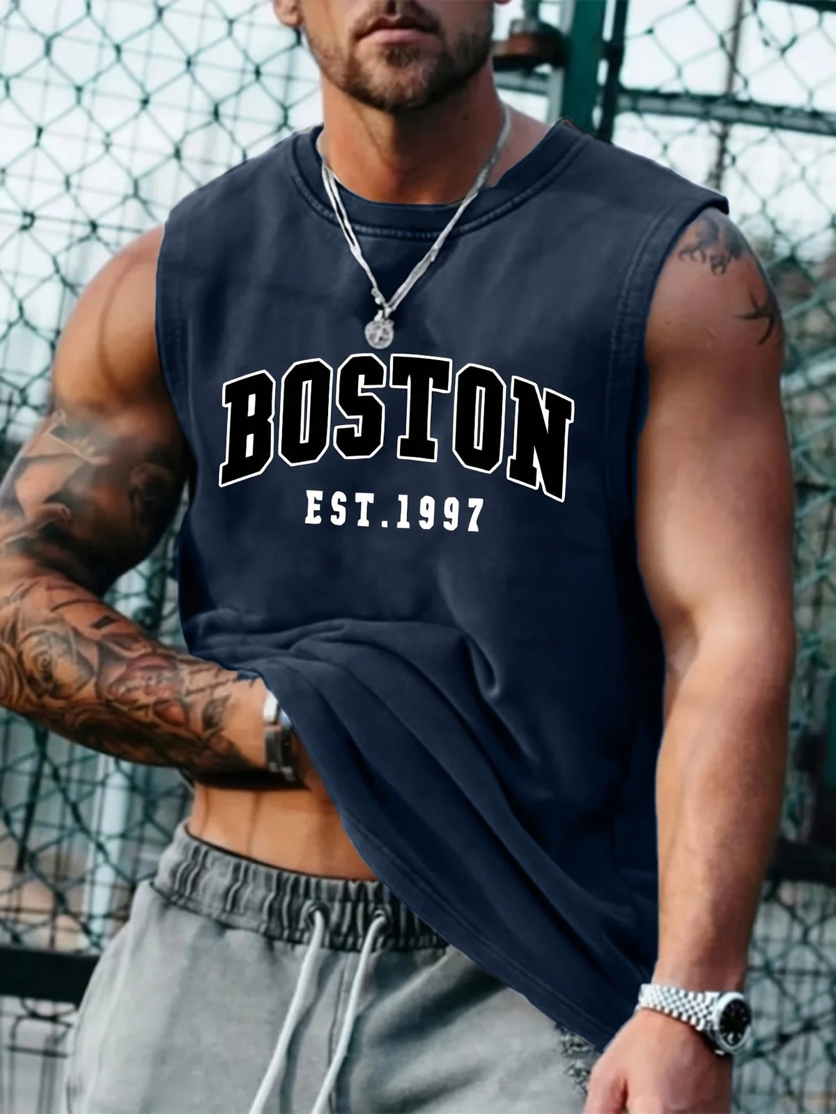 100 Cotton Men's Summer Fashion Casual Sports Loose Boston Est 1997